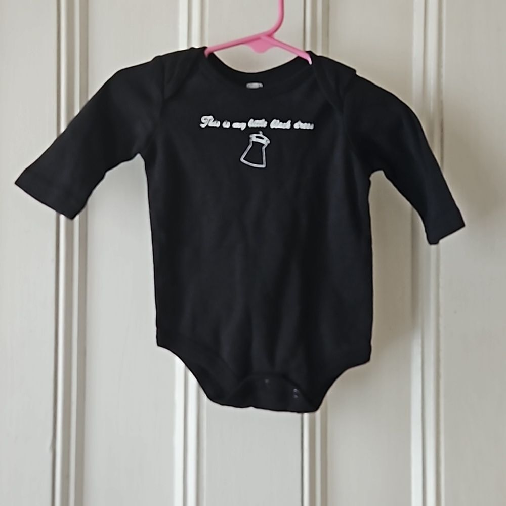 Faded Glory "This is my little black dress" Long Sleeve Cotton Bodysuit 3-6M